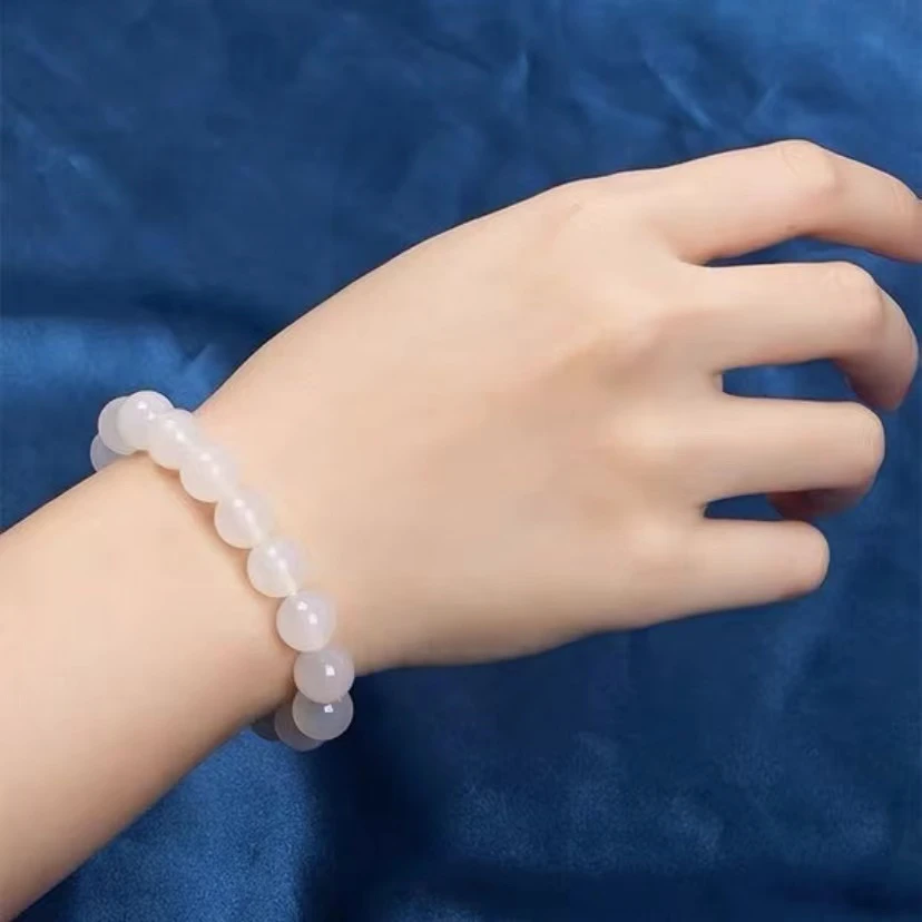 非金属玻璃手链 简单百搭白色精美素圈镶嵌女款玻璃手链串珠手饰