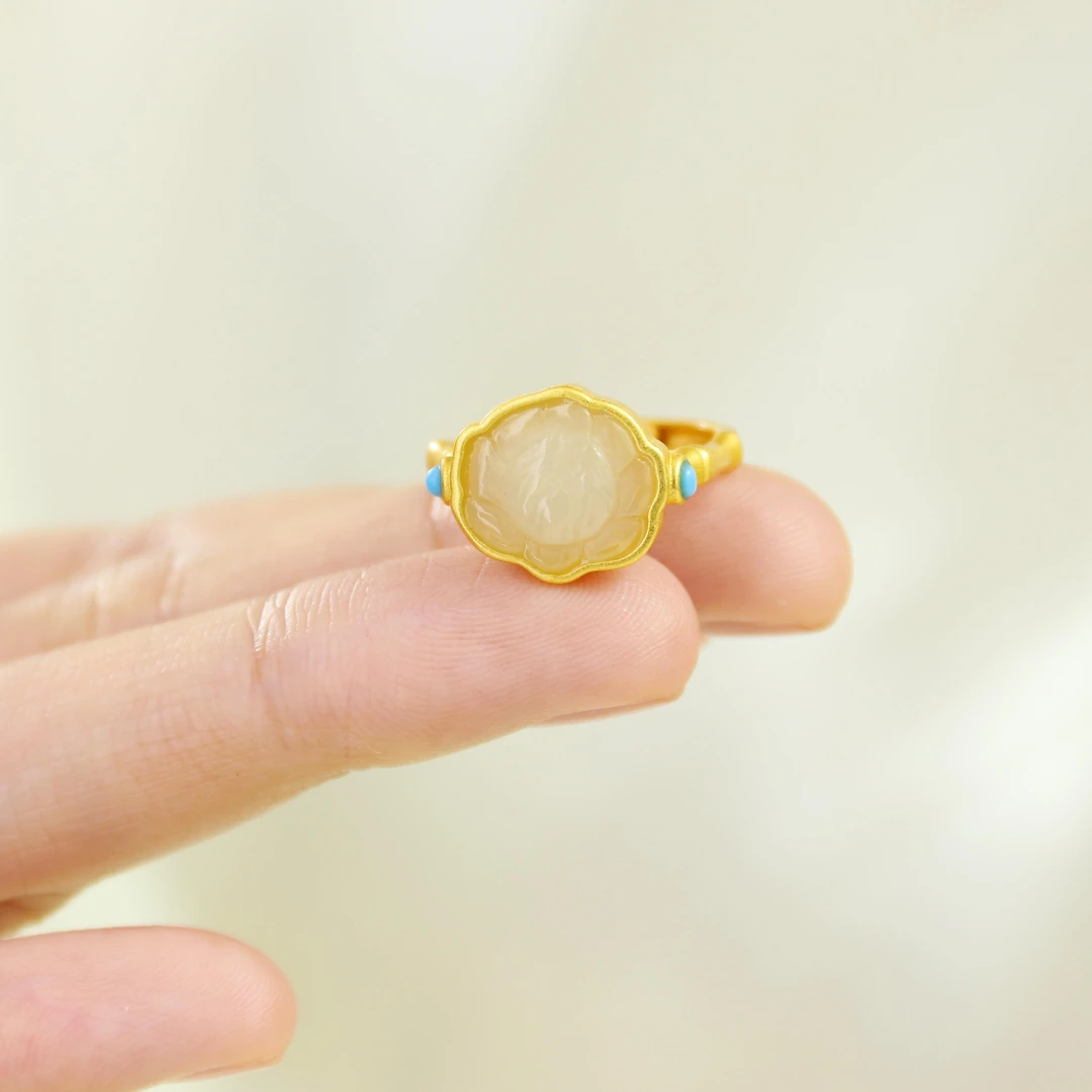 【故宫甄品】和田玉多宝莲花戒指（和田玉，戒指）