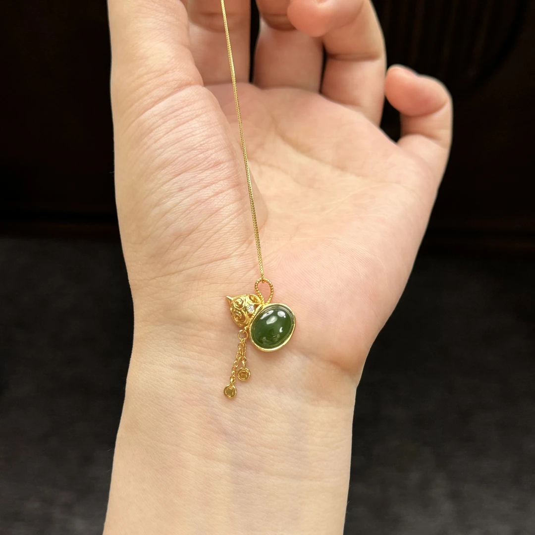 【故宫甄品】和田玉碧玉福禄葫芦吊坠（赠链）