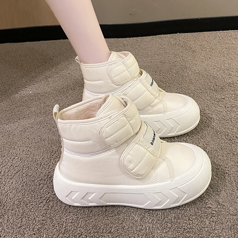 回力瑞面包鞋女2023冬季新款魔术贴百搭加绒面包鞋厚底防滑雪地靴