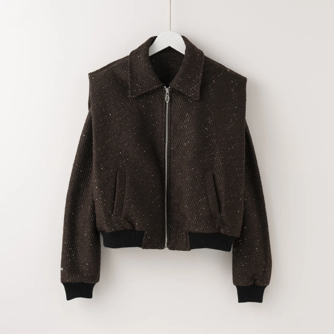 【特价-占单者限购】Q1647 秋冬新款休闲气质带亮片羊毛外套