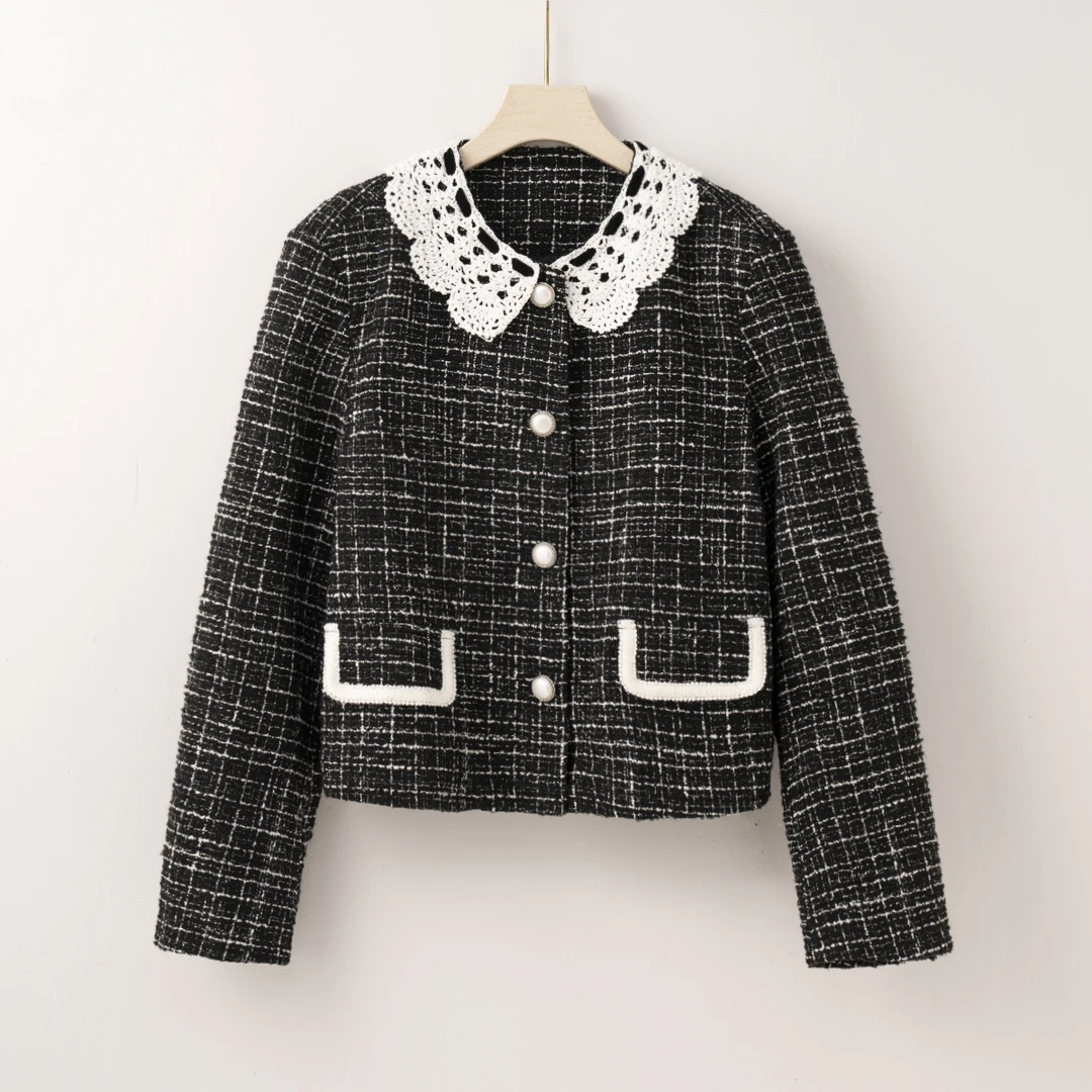 Q1958秋季新款蕾丝花边设计款百搭不挑人小香风外套W53869