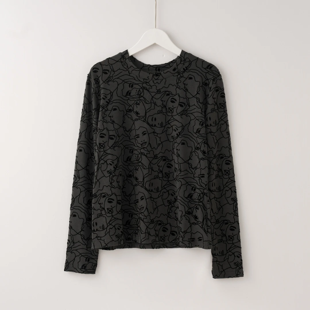 【特价-占单者限购】Q1587美式潮流设计感时尚涂鸦圆领气质打底衫