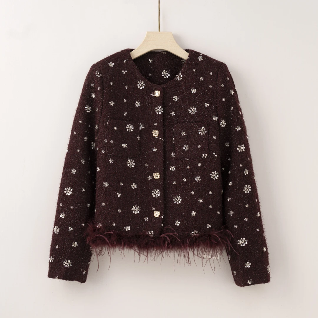 【特价-占单者限购】Q1757秋冬新款毛毛流苏设计亮片点缀时尚百搭