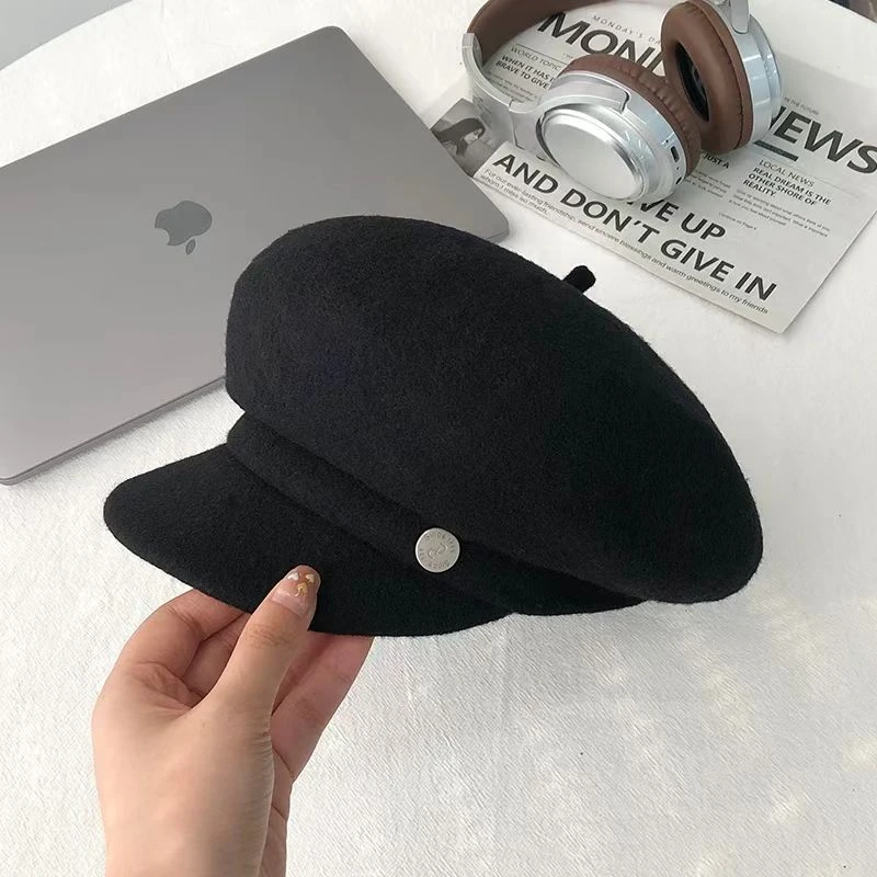 ★H2328高品质羊毛贝雷帽2024新款秋冬复古毛呢八角帽显脸小