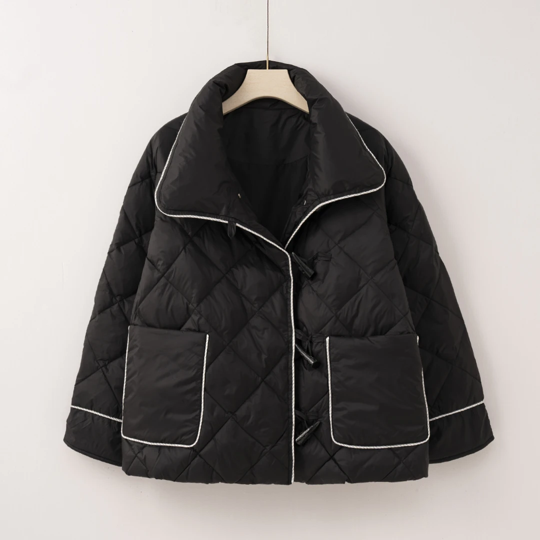 Q1897冬季高端短款黑色新款轻薄奢华羽绒服