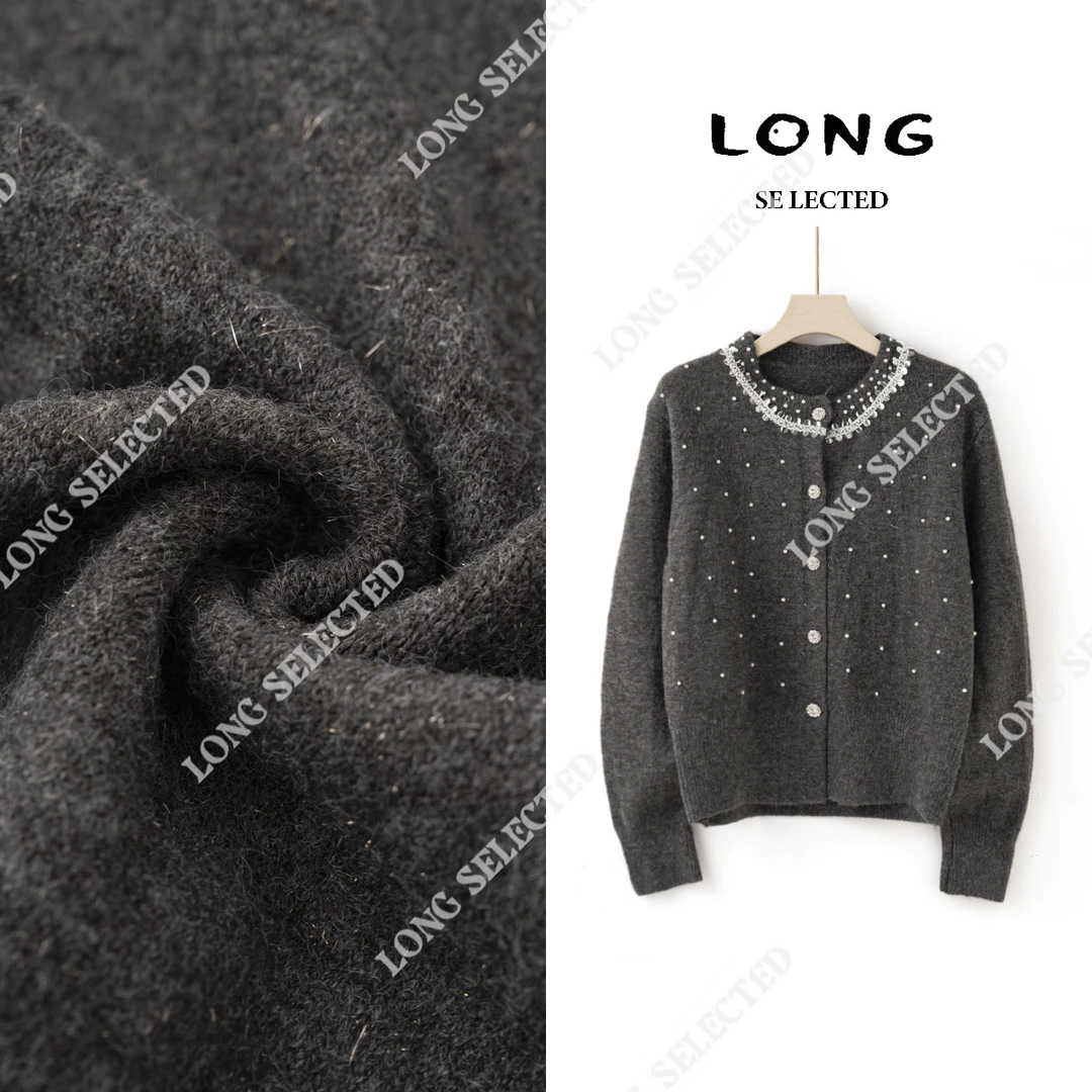 N2953冬季新款钉珠设计花边领时尚款百搭针织开衫毛衣