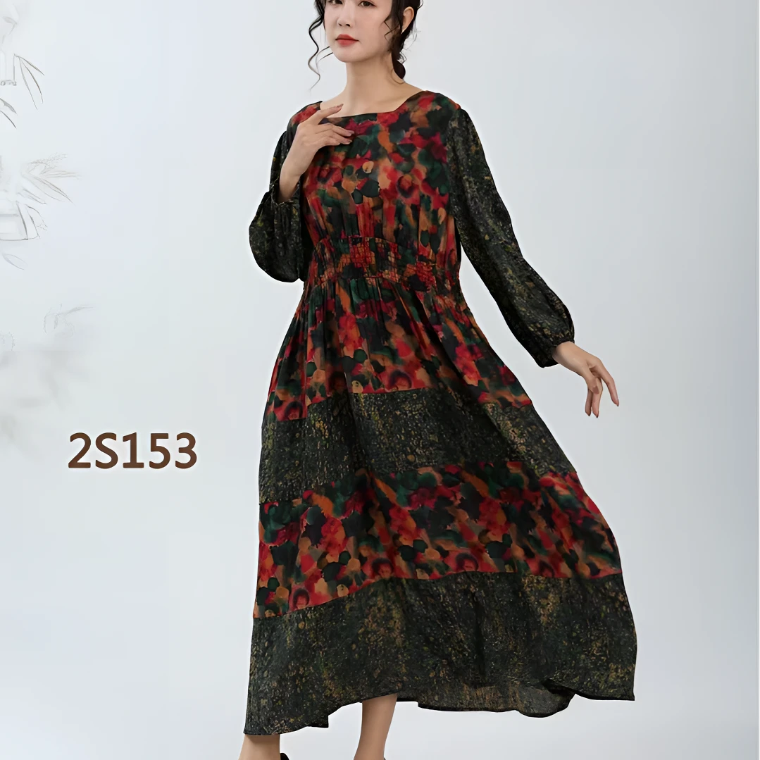 新款文艺复古气质大码女装宽松显瘦连衣裙153