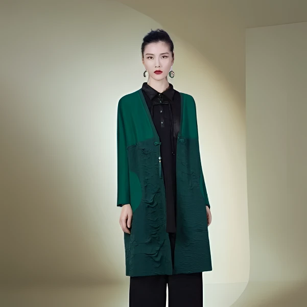 新款黑色中长款风衣外套设计感小众高级气质228025