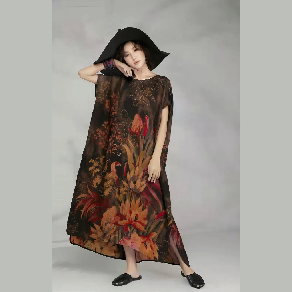 新款夏季气质复古显瘦宽松连衣裙24017