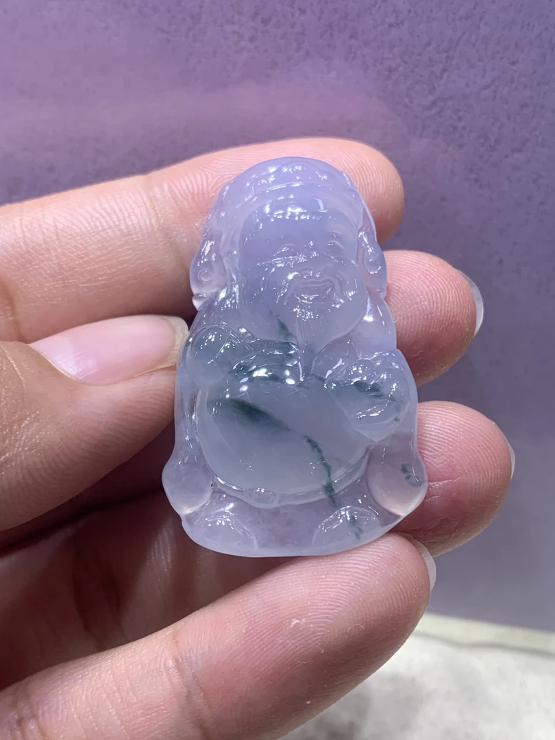 缅甸天然翡翠A货，紫罗兰财神爷，很有味道，放漏出