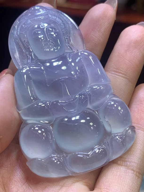 缅甸天然翡翠A货，紫罗兰大观音，很厚很大气无纹裂71.7/44./6.4