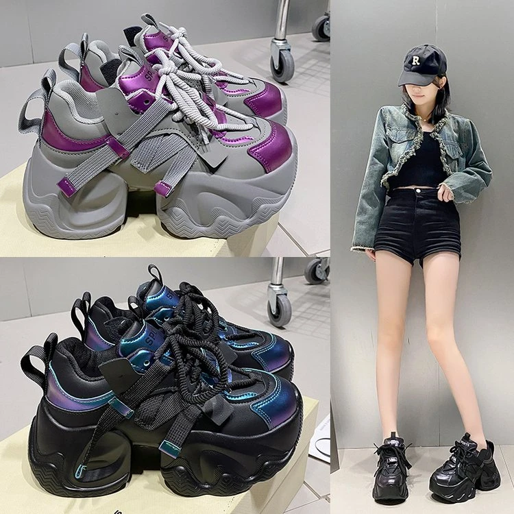 欧洲站厚底老爹鞋女2024秋季新款爆款小个子增高鞋真皮休闲运动鞋