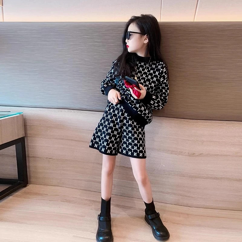 女童毛衣套装秋冬款女孩大童时髦炸街冬装洋气儿童小香风童装衣服