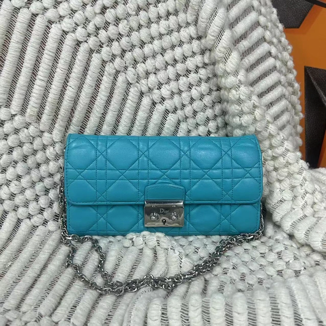 95新 DIOR/迪奥 蓝色格子单肩手拿包