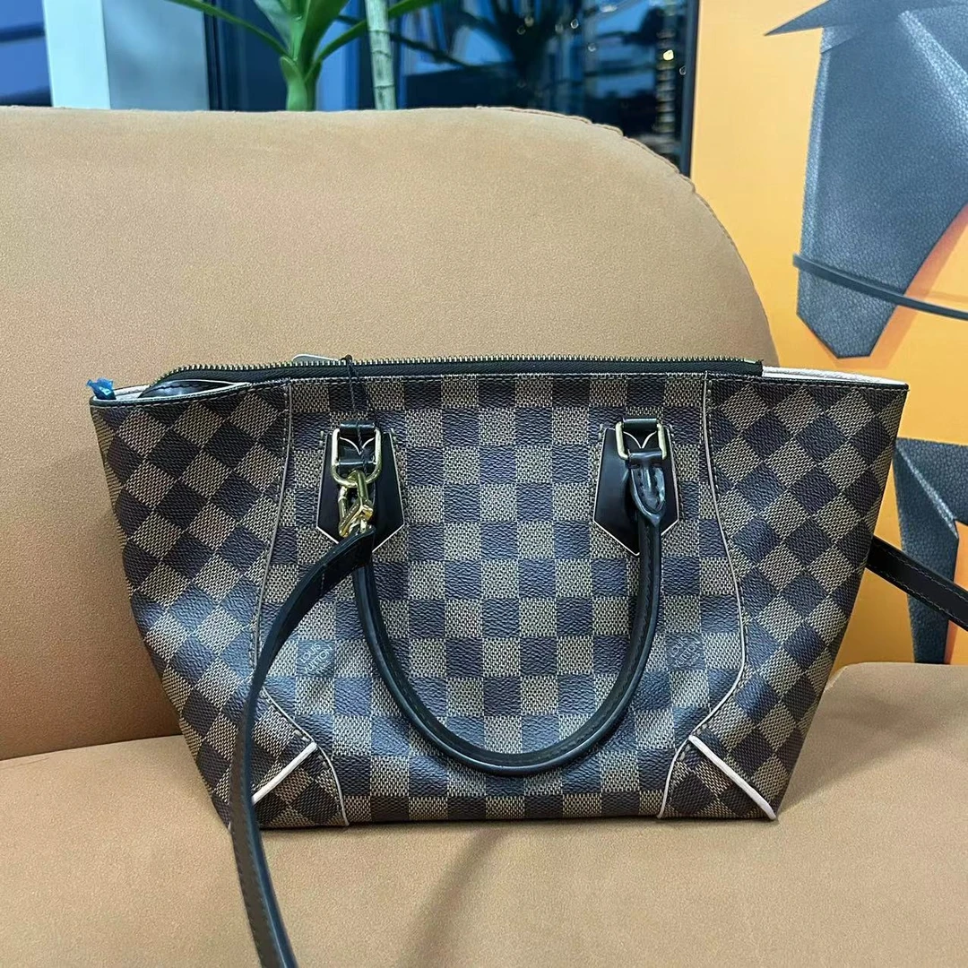 95新 LouisVuitton/路易威登 路易威登棕棋盘格单肩手提包