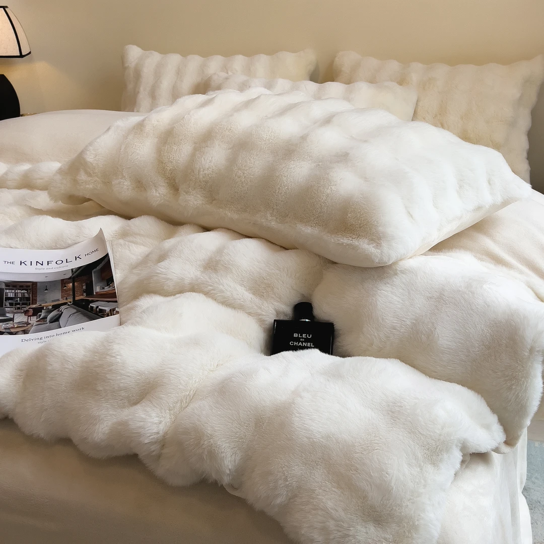 炫彩泡泡仿兔绒四件套牛奶绒加厚双面珊瑚绒冬季床单被套三件套