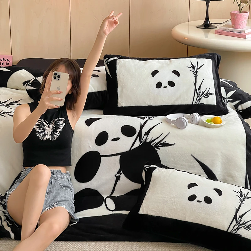 柔软卡通四件套简约加厚床单被套秋冬季舒适学生床单床笠三件套