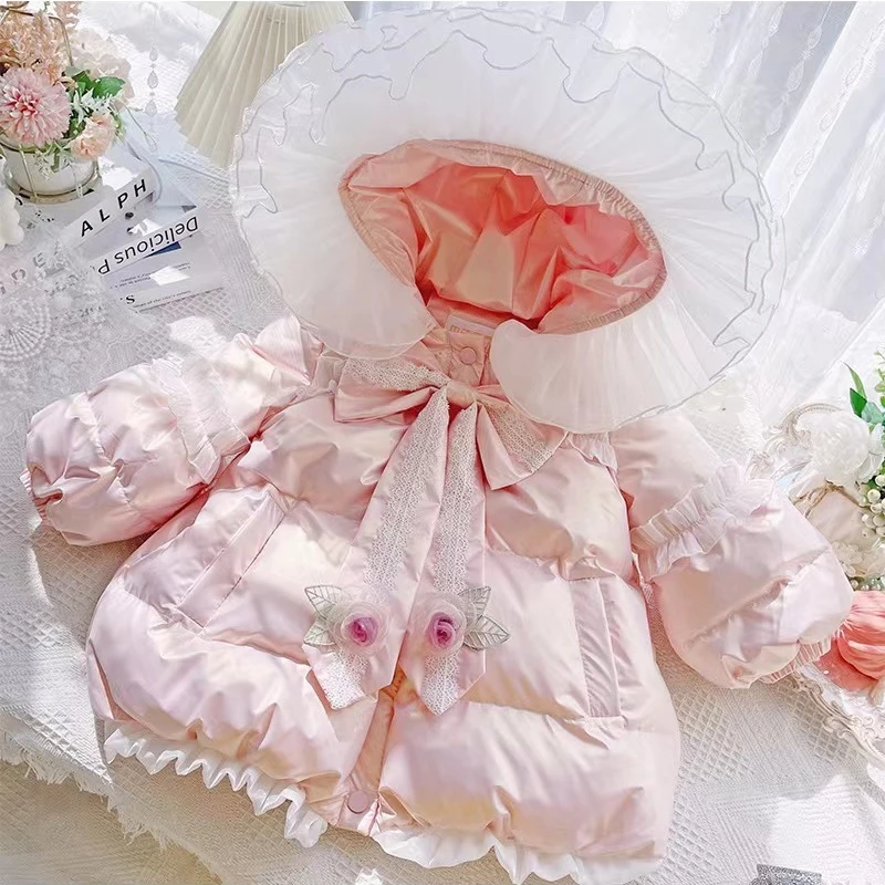童装潮款Y女童羽绒衣中长款加厚儿童洋气连帽冬季面包服免洗公主