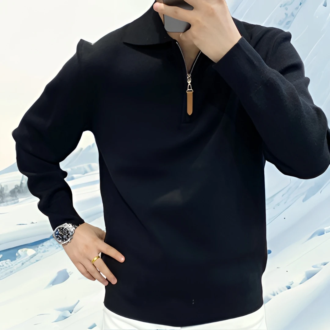 秋冬新款男士翻领半拉链长袖针织衫休闲百搭时尚商务简约纯色毛衣