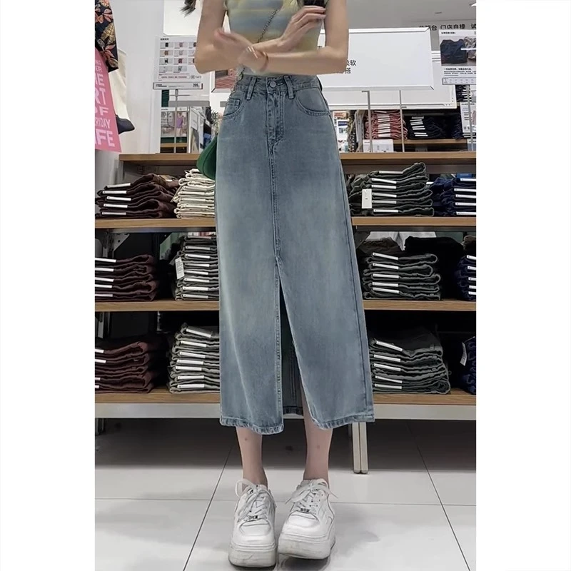 天丝牛仔半身裙子女2024新款春夏大码胖mm薄款冰丝a字裙包臀半裙