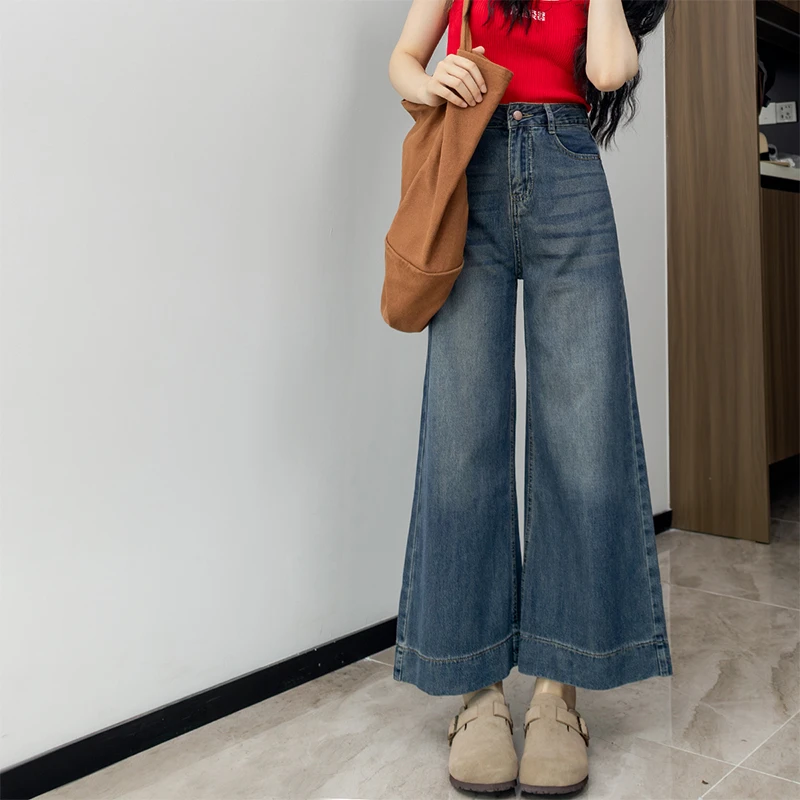 A版阔腿牛仔裤女夏薄高腰显瘦宽松天丝小个子九分梨形身材直筒裤