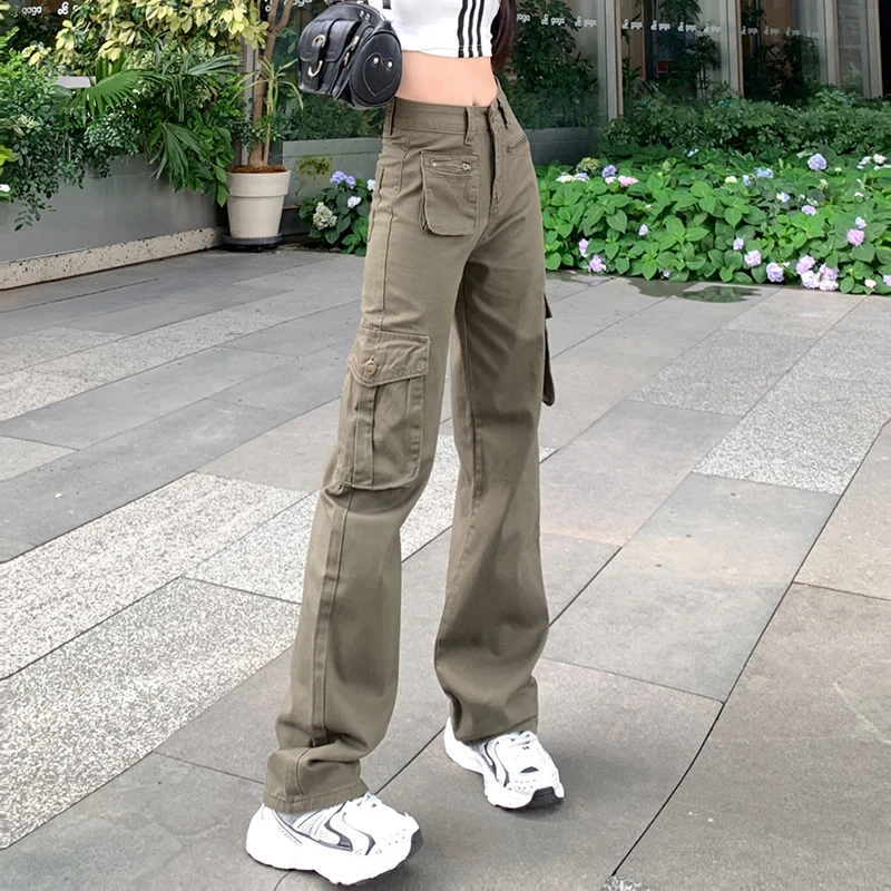 美式工装裤女高腰薄款直筒裤2024夏季新款欧美街头风多口袋休闲裤
