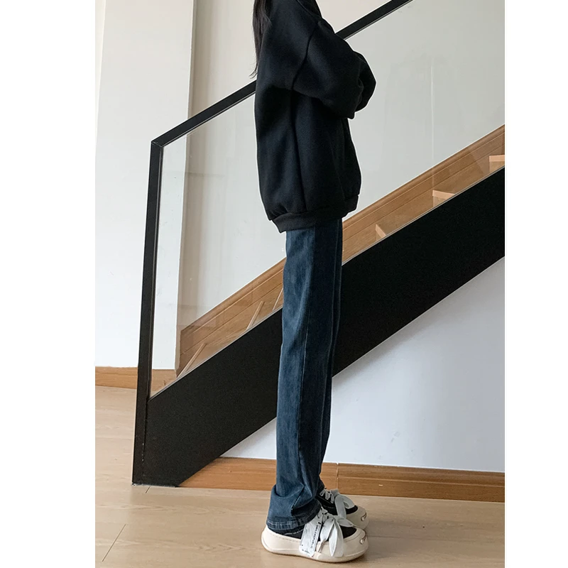 窄版阔腿裤牛仔裤女秋季小个子直筒裤高腰烟管裤宽松显瘦裤子春秋