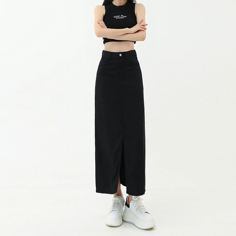 天丝牛仔半身裙女夏薄款高腰大码胖mm梨形身材高腰冰丝a字中长裙