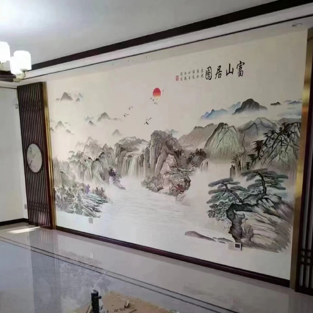 富春山居图纯刺绣独绣富春山居图高密度高针数沙发背景包贴好包料
