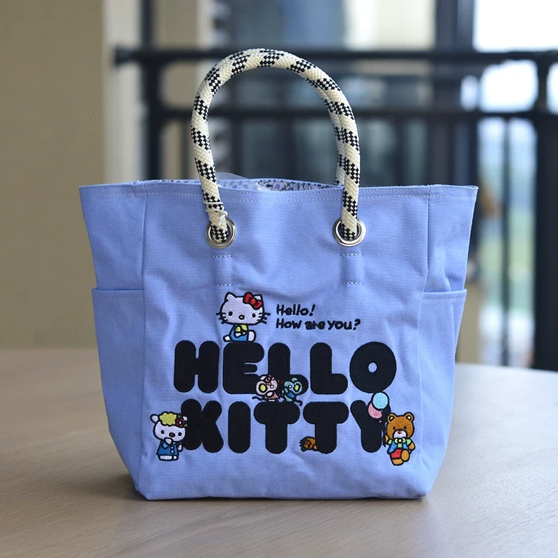 K910新款蓝色刺绣猫大容量卡通手提小号