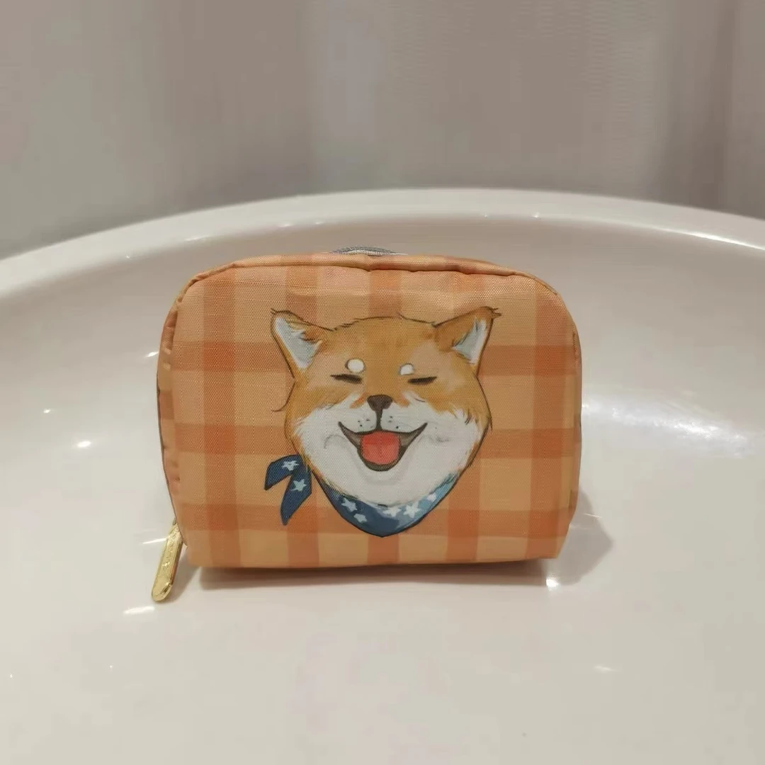 K6701家有萌宠6701橙色格子柴犬AB面化妆包