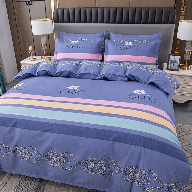 新款简约四件套磨毛被加厚被罩单人斜纹床单亲肤印花学生宿舍斜纹