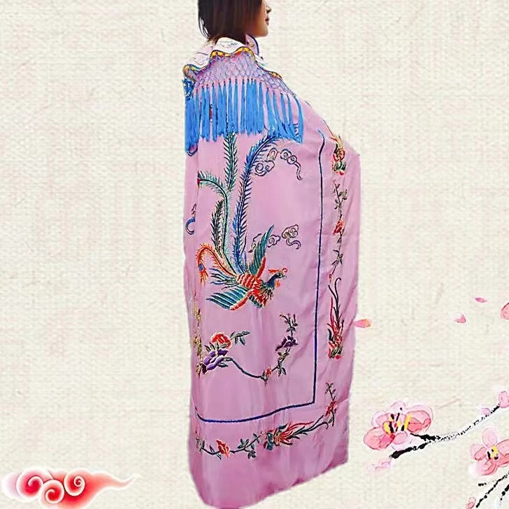 戏曲花木兰服饰外披双凤长款披风宫廷中式服装印花舞台黄梅戏