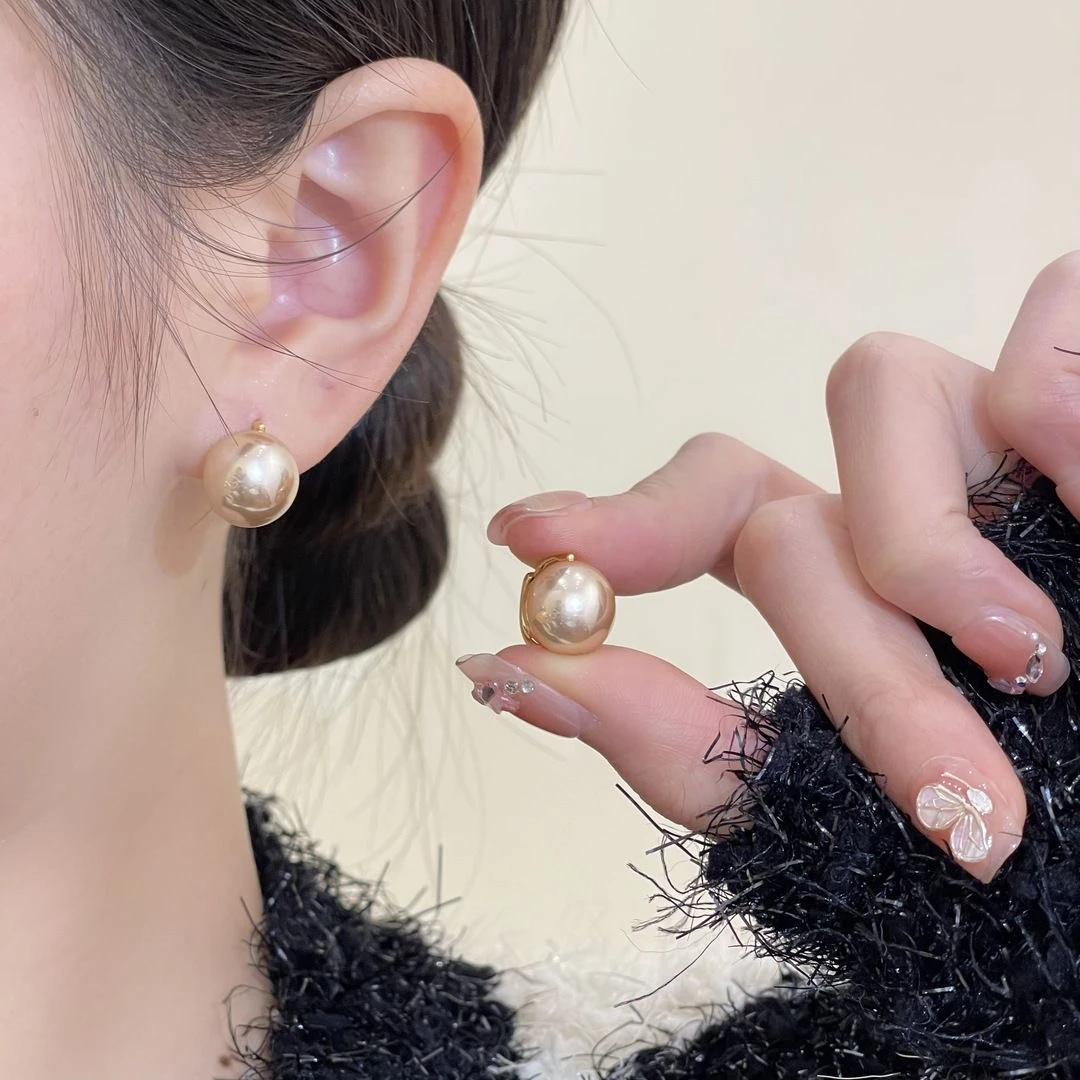 铜合金耳饰 法式香槟色仿珍珠耳扣轻奢小众简约气质耳环新款8175