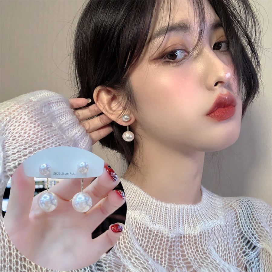 铜合金耳饰 法式ins大小珠珠个性时尚气质简约小众两戴轻耳饰