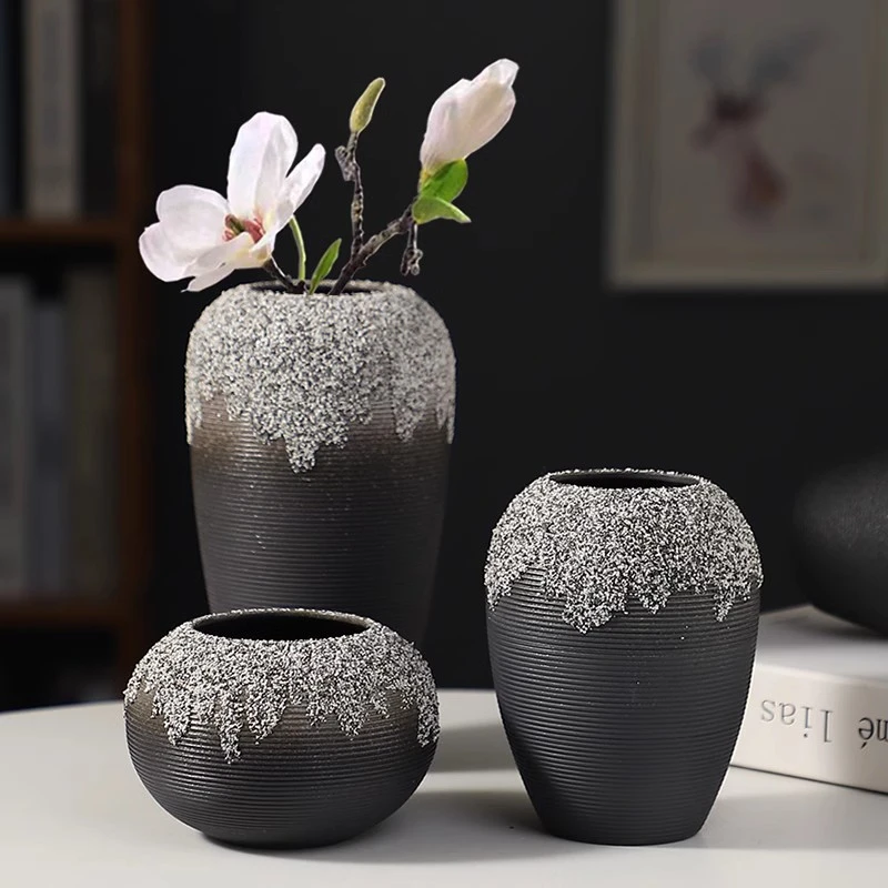 花瓶干花陶瓷陶罐装饰品粗陶手工家居复古风绢花鲜花装饰摆件瓶子