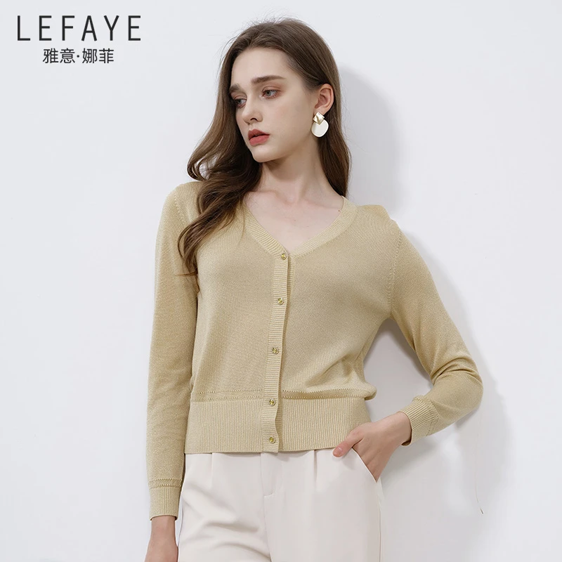 雅意娜菲2024春夏新款开衫女v领百搭纯色毛衣薄款针织空调衫外套