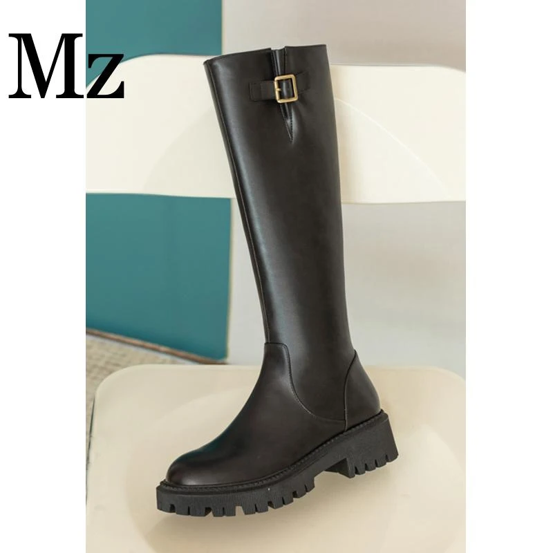 鞋匠小明/4.5cm/复古棕色长靴高筒靴子不过膝骑士靴女鞋