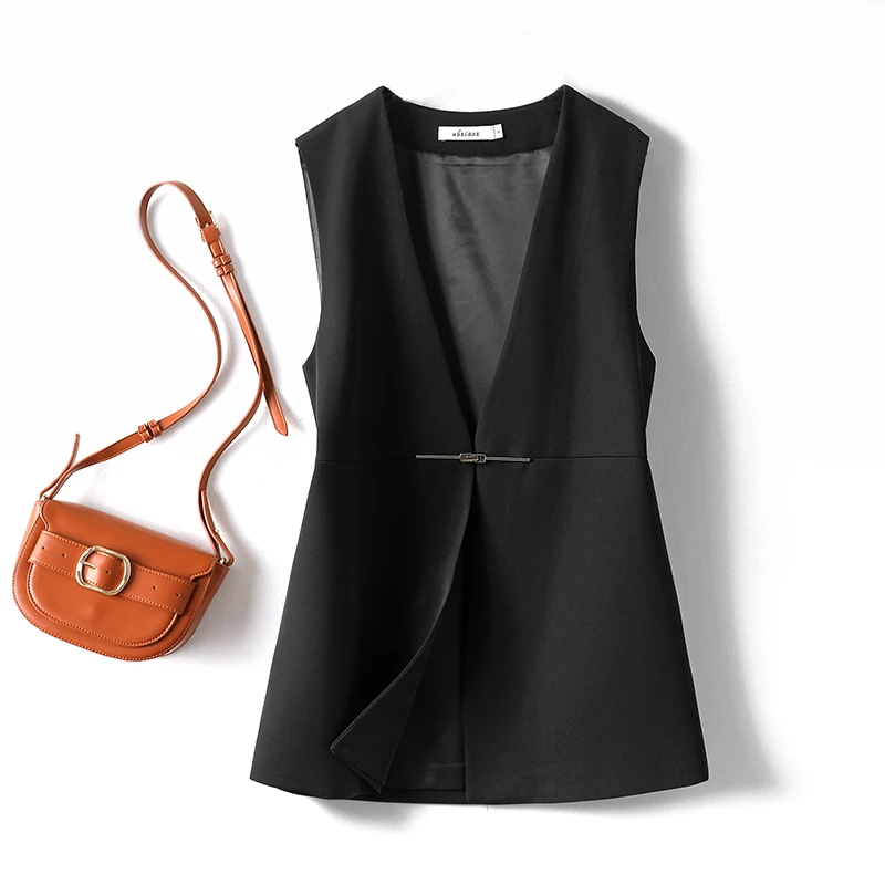 休闲西装马甲女秋无袖背心2025春款上衣直筒气质设计感马夹外套