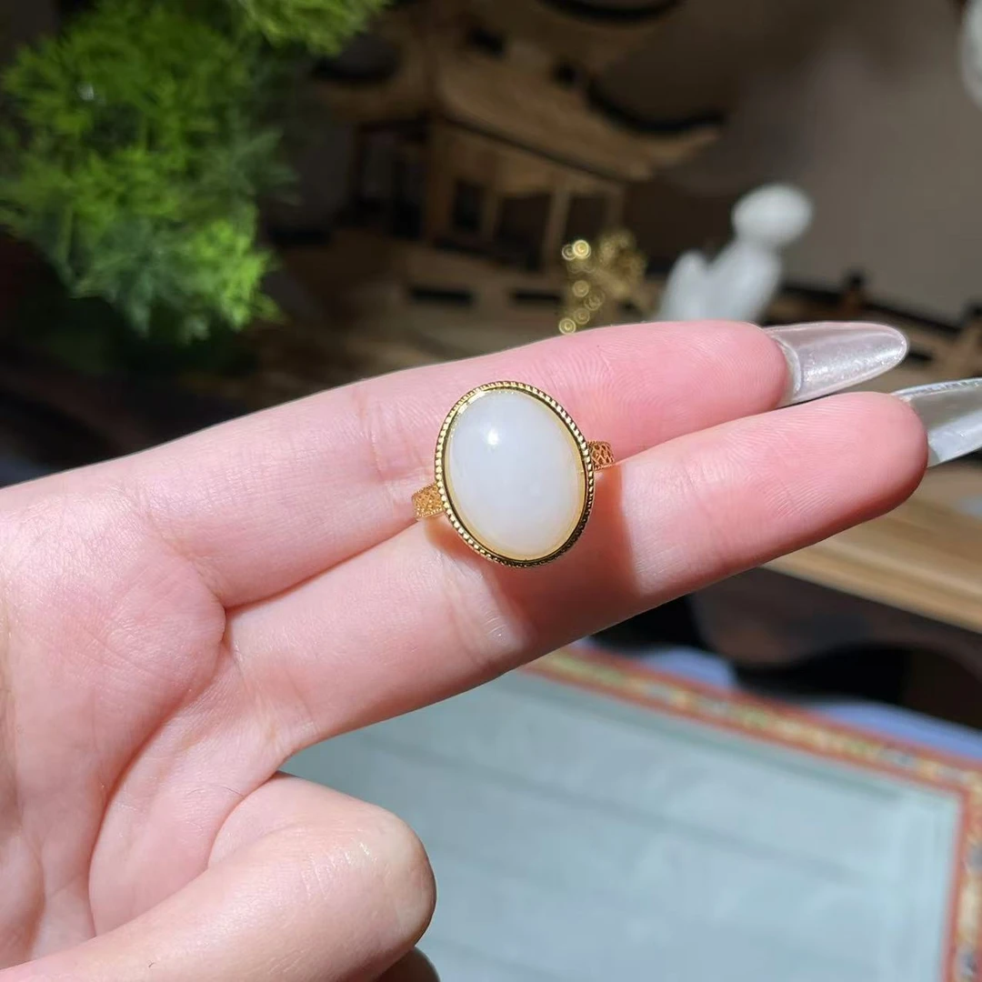 HJ0052  S925银镶和田玉蛋面戒指