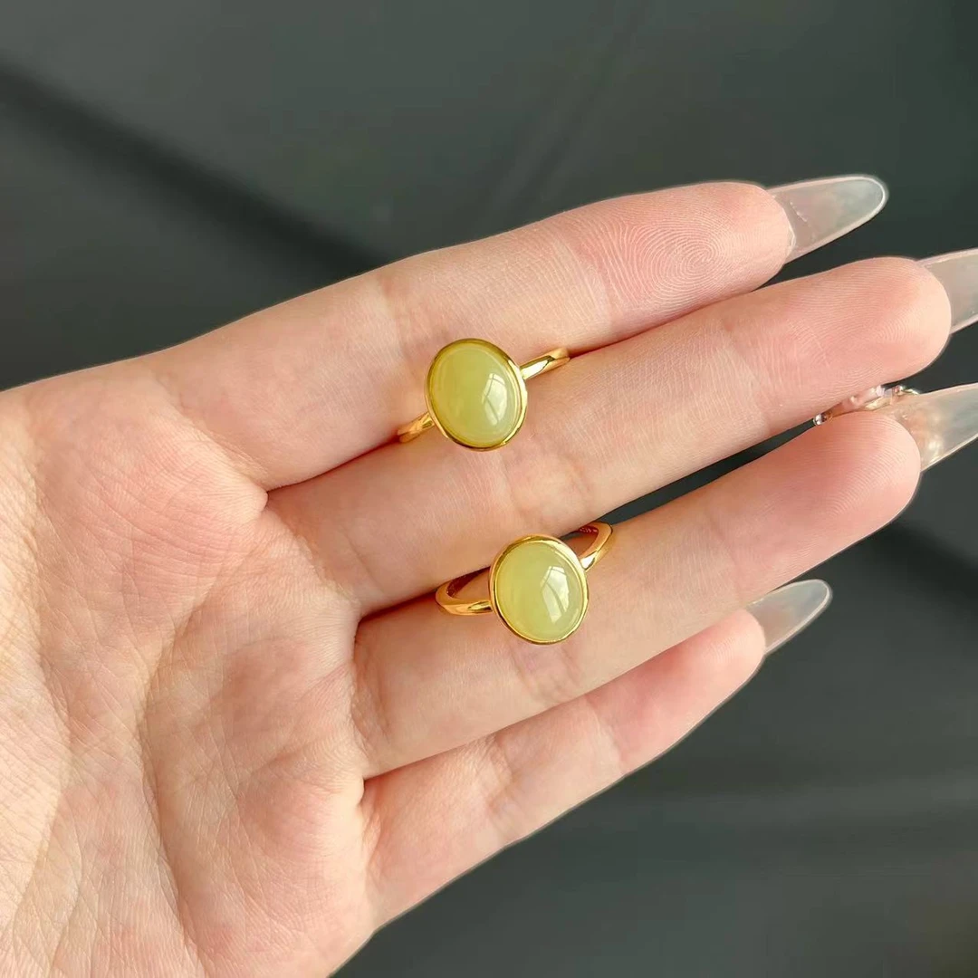 JZ080606 S925银镶和田玉黄口戒指（多样性发一）