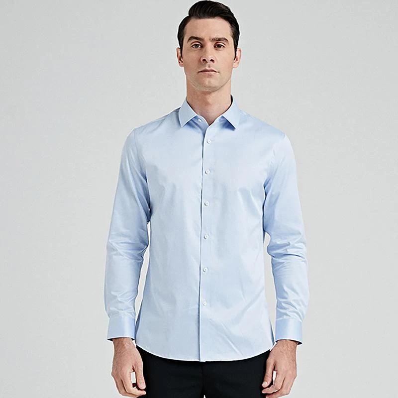 水洗简约男式衬衫男士衬衣长袖春季纯色舒适透气长袖商务休闲衬衫