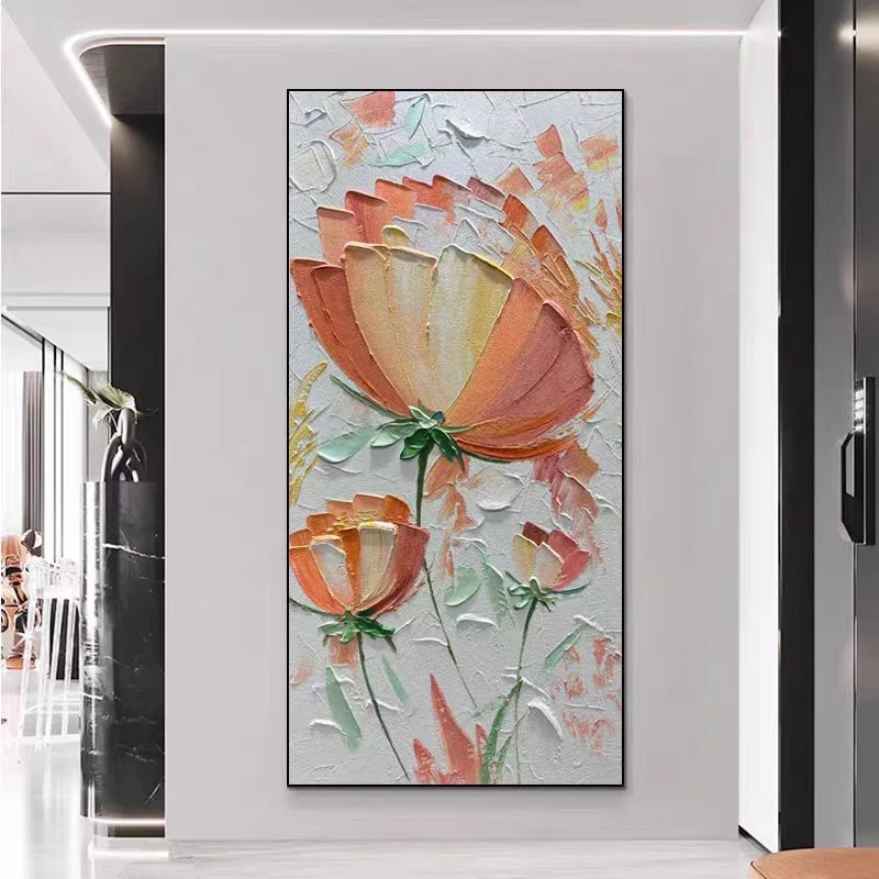 原创纯手工牡丹花大幅客厅玄关装饰画现代简约厚肌理立体抽象挂画