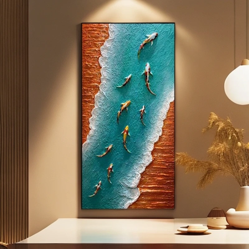 【九鱼图】手工画抽象立体质感高端画餐厅玄关挂画客厅装饰画收藏
