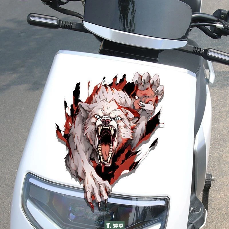 SH汽车贴纸车身划痕遮挡遮盖卡通狼电动车个性创意摩托车装饰防水