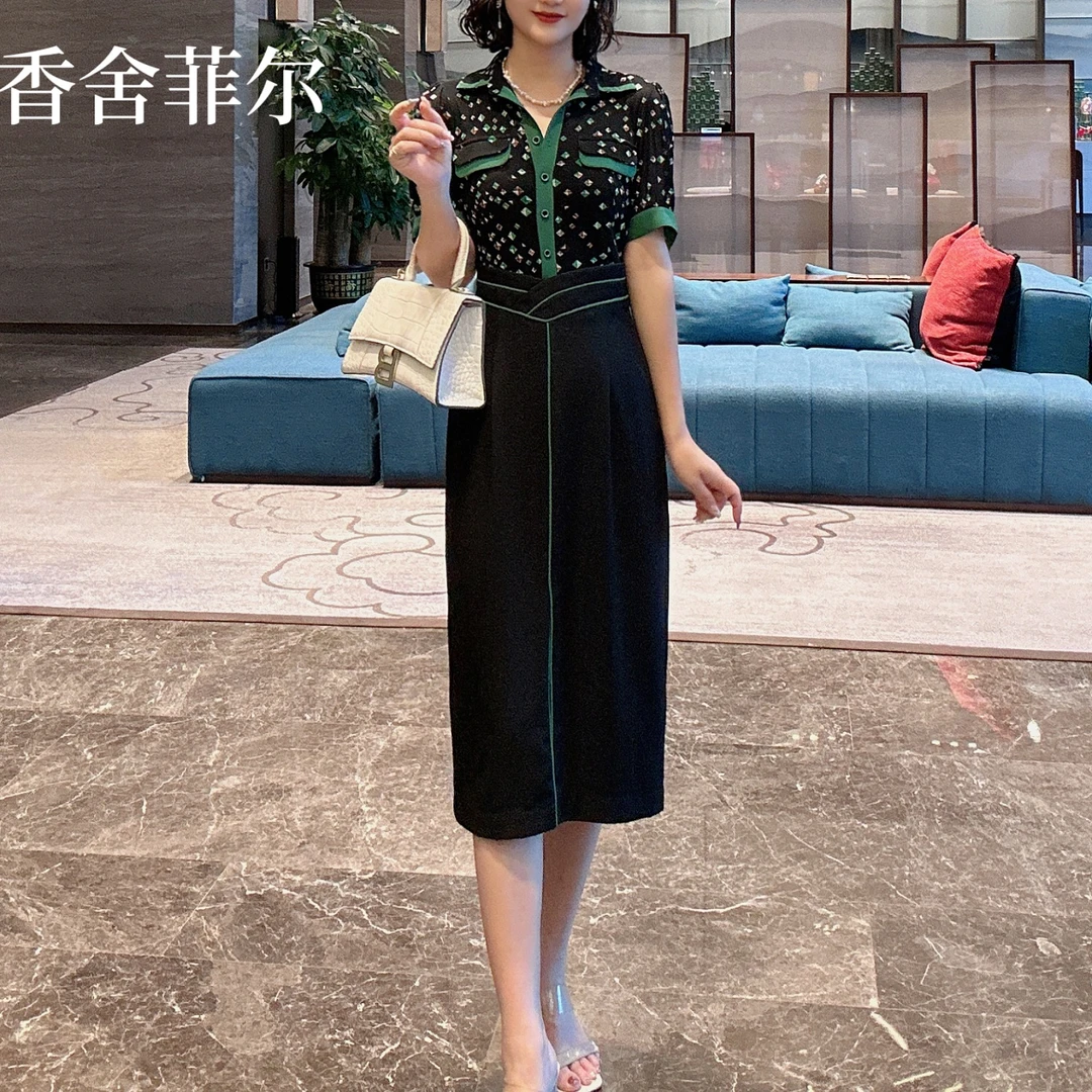 【香舍菲尔】82091气质连衣裙时尚拼接显瘦夏季收腰长款