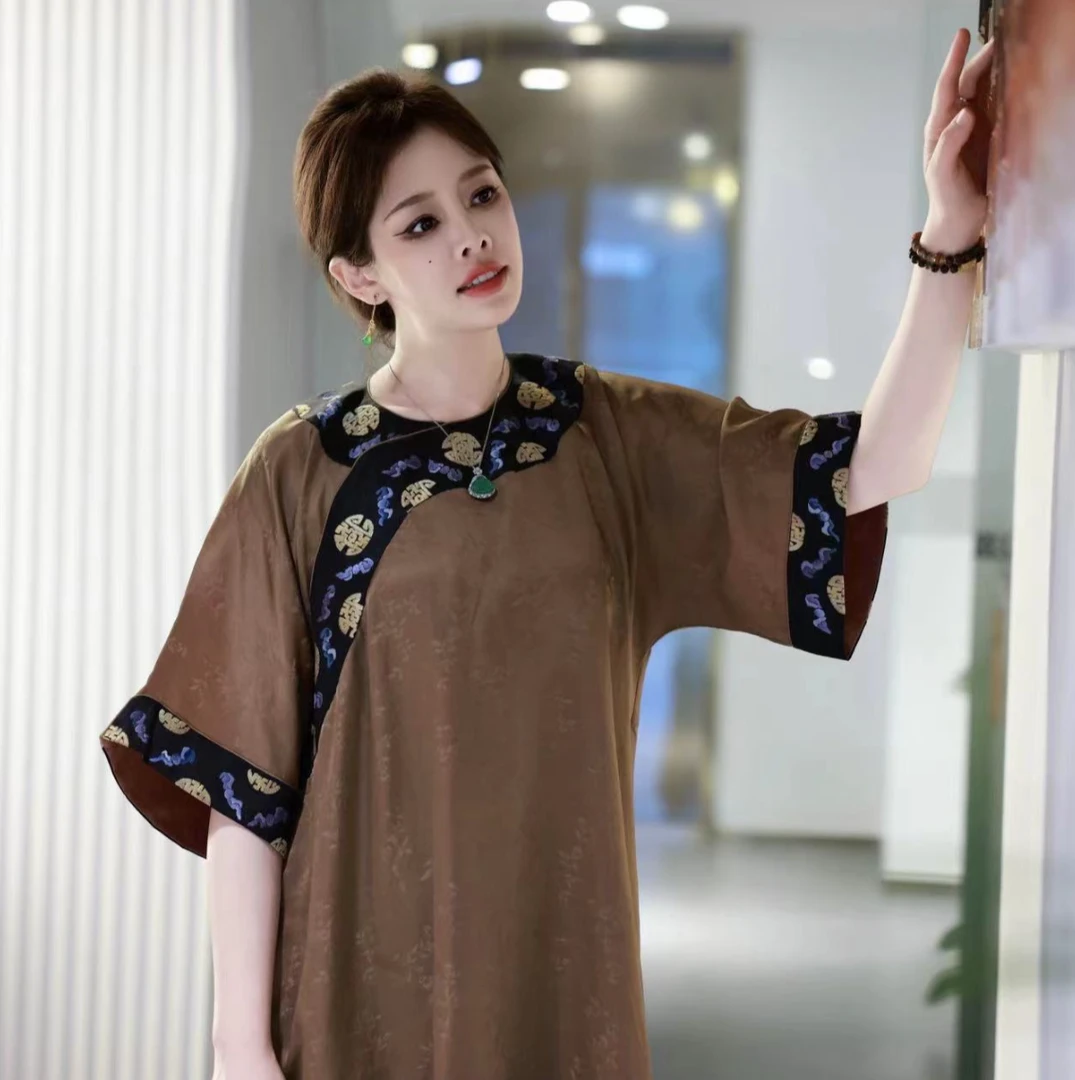 【浪花回】景衣国风棕色斜襟手绣绣花百搭上衣