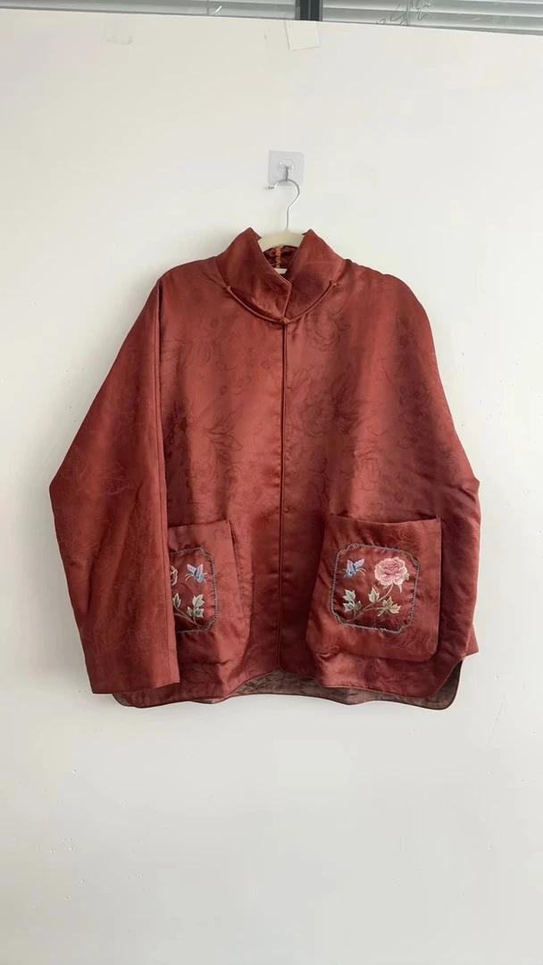 【风过稀】景衣国风橘红色百搭宽松中长款上衣