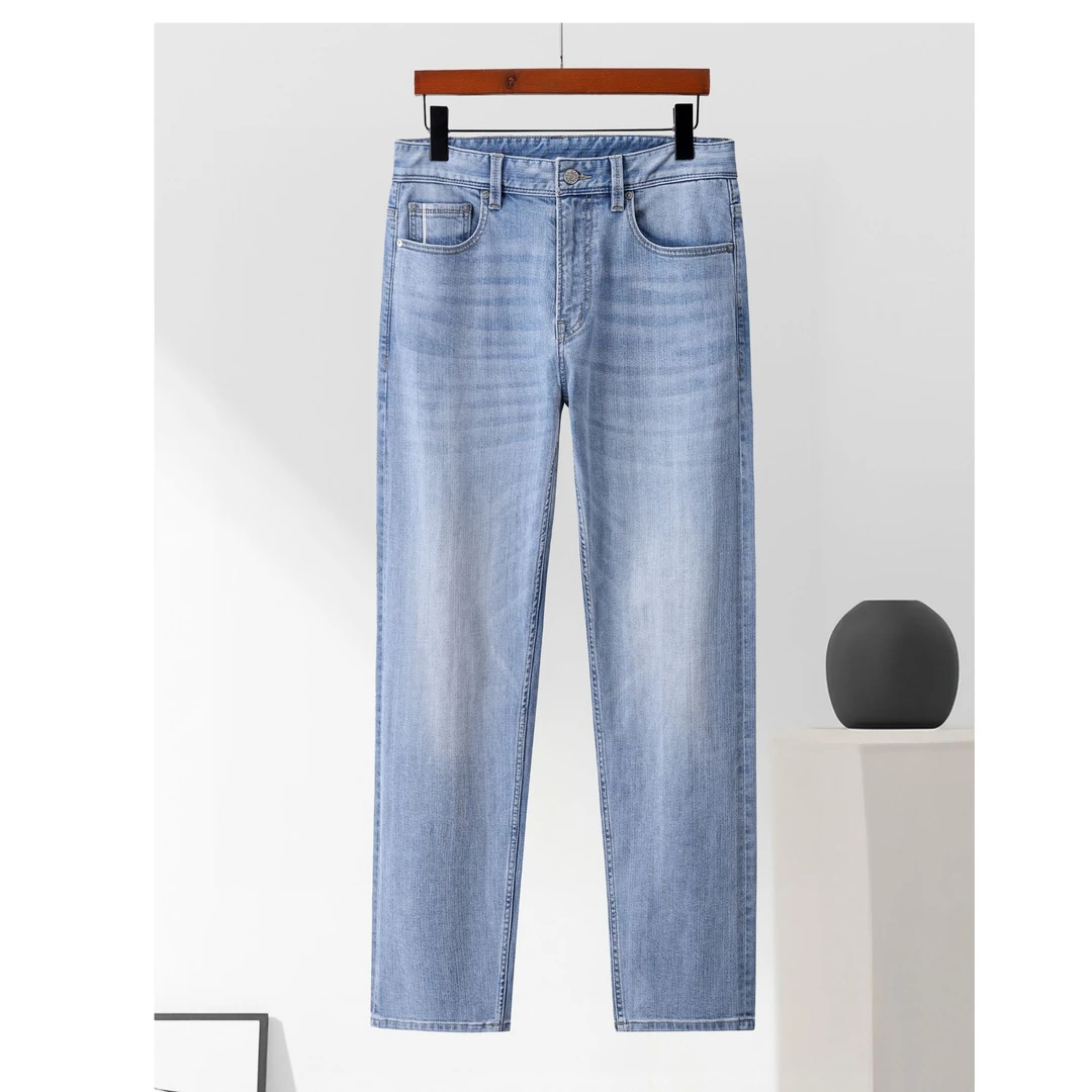 赤耳丹宁轻奢休闲直筒修身百搭时尚弹力蓝色春秋男士牛仔裤